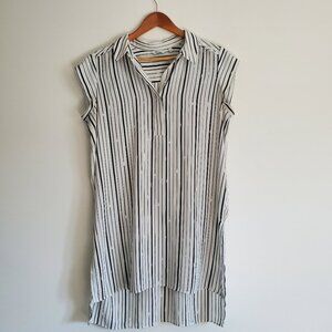 REITMANS | Vertical Striped Collared High Low Black White Long Tunic Top (L)